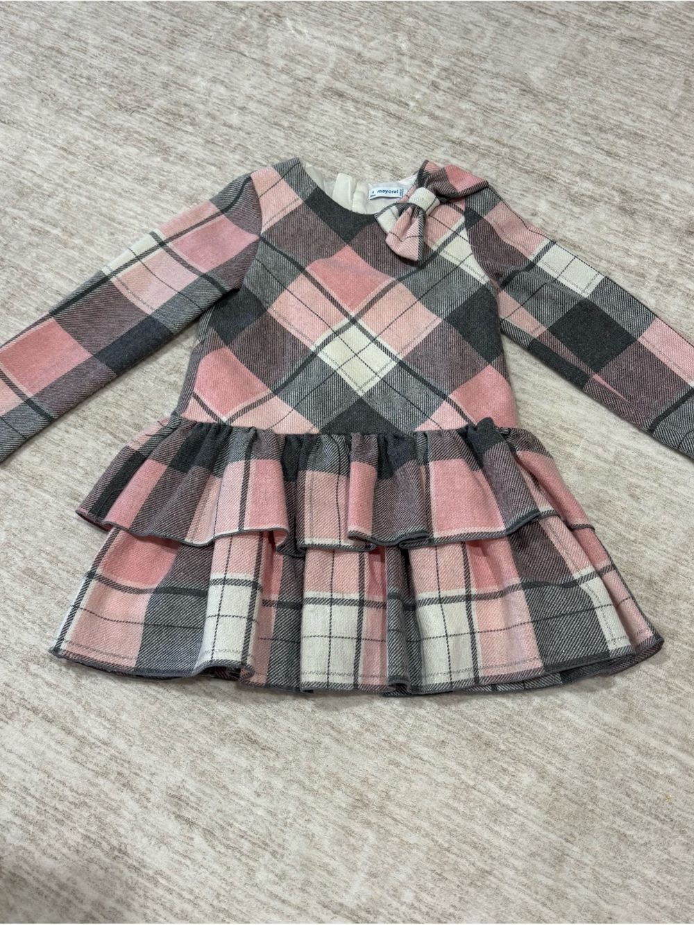 Mayoral Pink and Gray Plaid Ruffle Hem Formal Dress